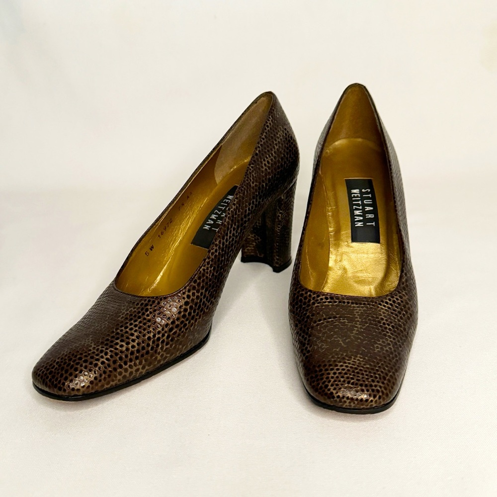 STUART WEITZMAN BROWN SNAKESKIN PRINT PUMPS SIZE 7.5 AA